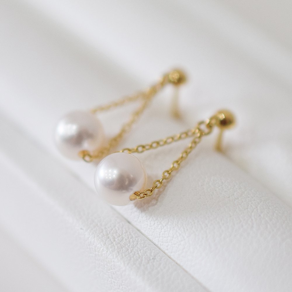 ［pearl454］5.5mm - 6mm 揺れる ピアス あこや真珠 天草 熊本 ペア 普段使い ピンク ホワイト K18 K14