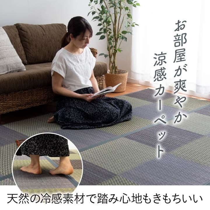 夏ラグ 夏用カーペット い草ラグ 花ござ カーペット ラグ 3畳 格子柄 市松柄 『DXピーア』 本間3畳 (約191×286cm） 裏:不織布