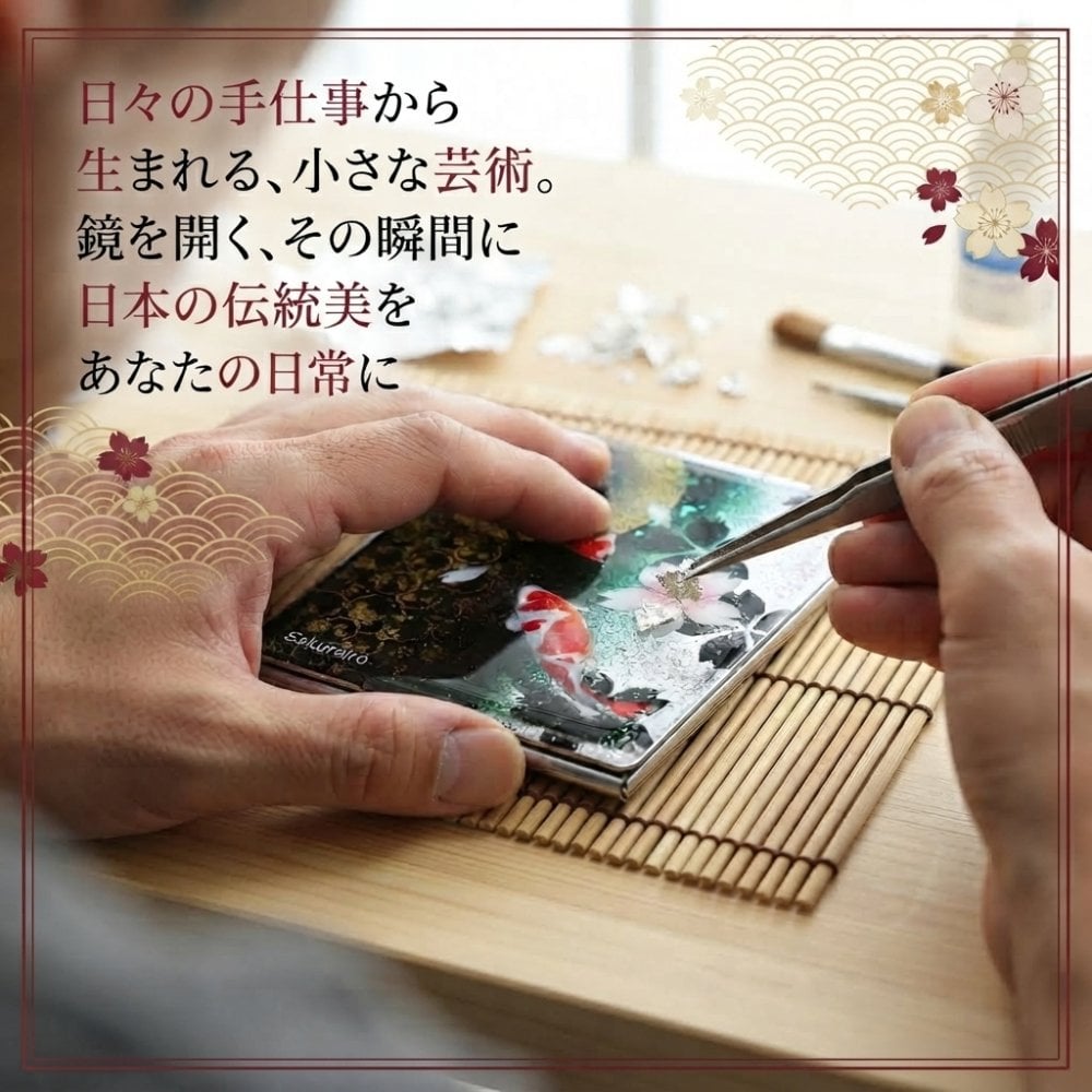 コンパクトミラー『祖』名入れ 送料無料 和柄 和風 和モダン 和雑貨 和小物 手鏡 折りたたみ 桜 伝統工芸 職人 手作り ハンドメイド 記念日 プレゼント ギフト