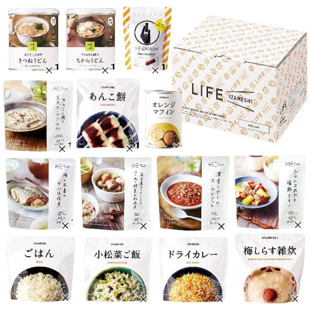 非常食 IZAMESHI イザメシ ｜ 長期 保存食 グルメ 災害用 おいしい 備蓄食 ローリングストック 防災グッズ おすすめ 災害対策 アルファ米 麺 パン おかず 惣菜 甘いもの お菓子 おやつ スイーツ 一人 約3日分 食べ物 食品 実用的 贈り物 メッセージ 電報