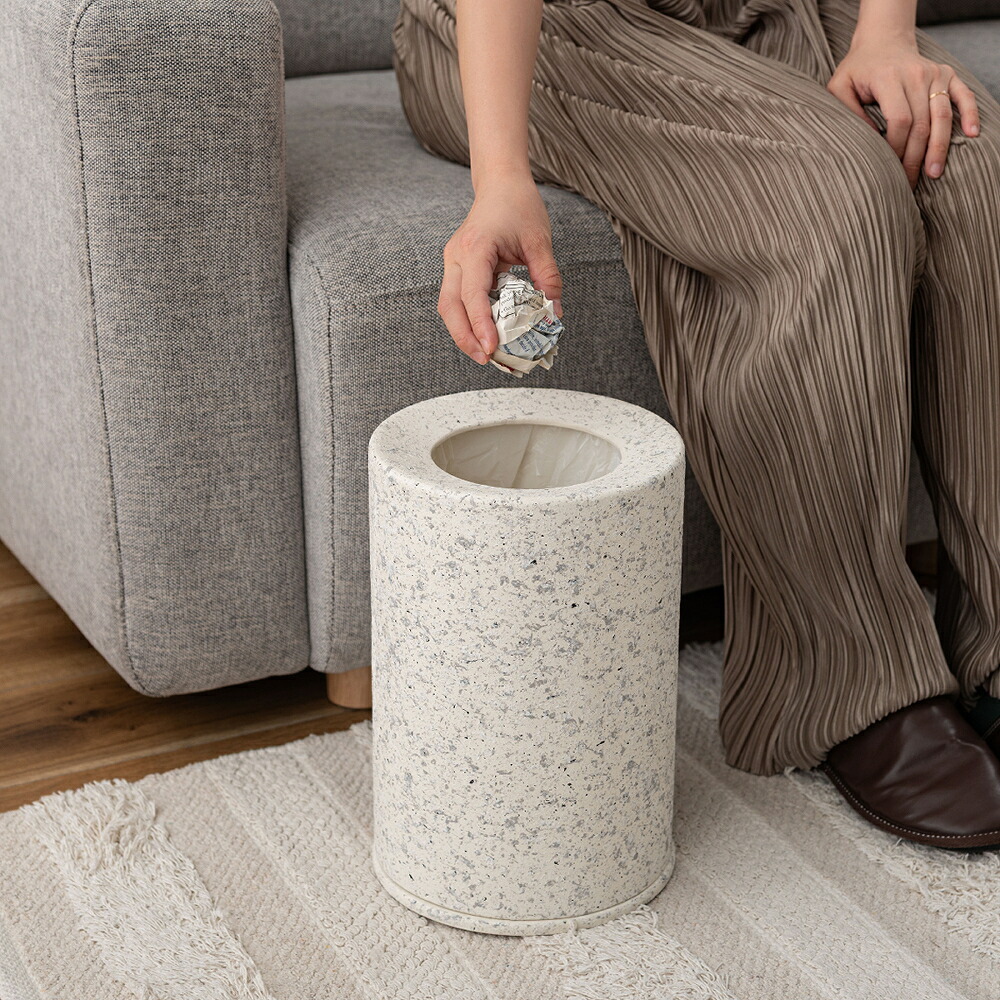 ゴミ箱 5L 東谷 MAR-15 テラゾー柄 トラッシュカン 二重構造 袋が見えない 小さい 小さめ コンパクト 省スペース 石目調 人工大理石風 蓋なし おしゃれ 北欧 韓国インテリア リビング 寝室 オフィス デスク下 一人暮らし ホワイト ライトグレー 新生活