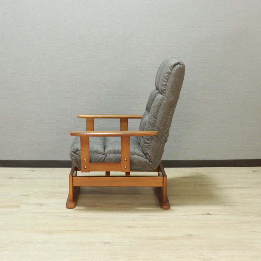 高座椅子 スイベル 回転式 リクライニング 木肘 天然木 ダークグレー・ダークブラウン W65xD61-96xH85~88cm座面高33/36cm 座椅子 リクライニングチェア パーソナルチェア 肘付き ダークグレイ ダークブラウン おしゃれ
