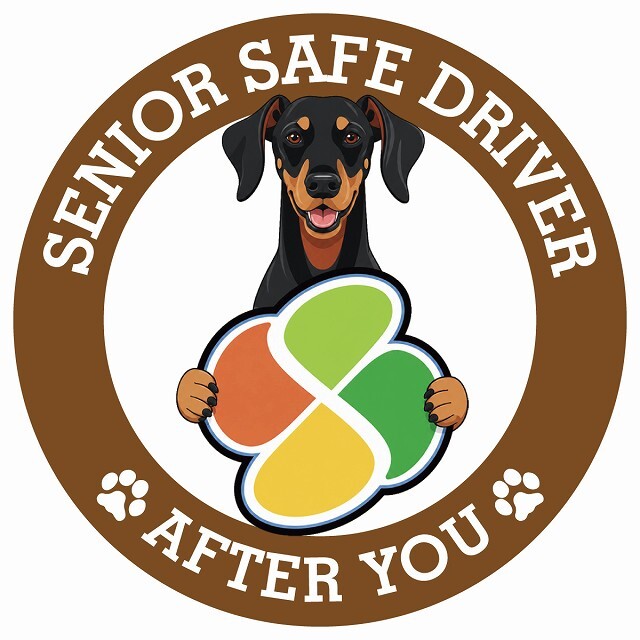 カーサイン 高齢者マーク SENIOR SAFE DRIVER ドーベルマン ステッカー シール 直径13cm 肉球 日本製 車
