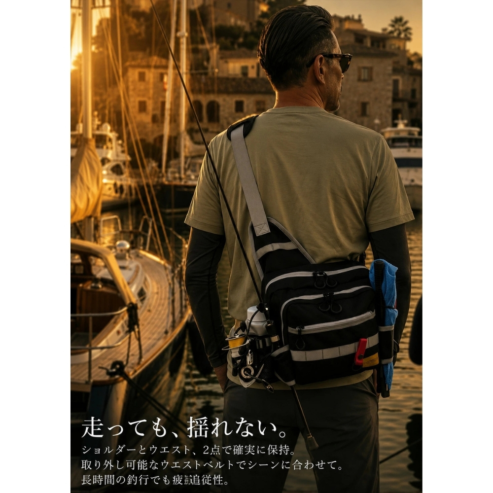 【ラッピング無料・レビュー投稿で保証120日】釣り用品 Gran Walker グランウォーカー ワンショルダー タックルバッグ 約6.5L ロッドホルダー ウエストベルト付き 釣り バッグ ギフト アウトドア用 キャンプ 