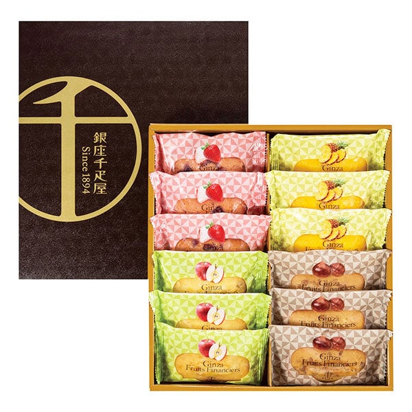 敬老の日 ギフト 銀座千疋屋 銀座 フルーツ フィナンシェ ｜ストロベリー、アップル、マロン、パイナップル各3個／計12個｜敬老の日メッセージ付【お届け期間：9月19日～9月21日】 遅めの お中元 ※沖縄・北海道は配送不可