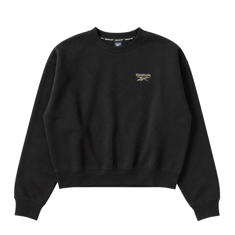 Reebok リーボック トレーナー レディース RL-6500 スウェット クロップド ショート丈 長袖 クルーネック 裏起毛 暖かい ロゴ 刺繍 防寒 スタイルアップ スポーツ カジュアル ファッション トレーニング 黒 M L LL 2026FW Karlas