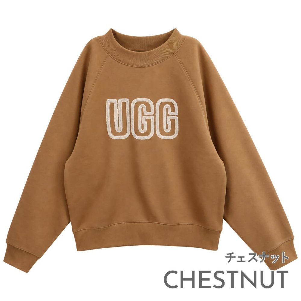 UGG アグ トレーナー レディース 1171477 LOGO CREWNECK ロゴ クルーネック スウェット 長袖 ラグランスリーブ ロゴアップリケ コットンブレンド ブラック チェスナット グレーヘザー 黒 茶色 グレー XS S M