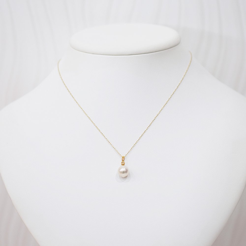 ［pearl586］ 8mm - 8.5mm ホワイトピンク ペンダント ダイヤモンド付 あこや真珠 0.01ct