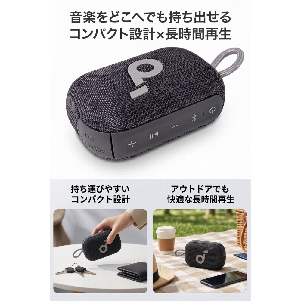 Anker Soundcore Select 4 Go A31X1011 Bluetoothスピーカー IP67 防塵 防水 小型 ポータブル 最大20時間再生 ギフト 誕生日プレゼント 男友達 ガジェット