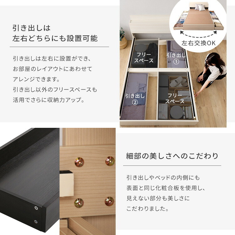 ベッド 寝具 棚・コンセント付きチェスト ボンネルコイルマットレスセット(セミダブル)
