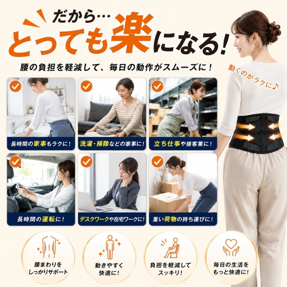 腰サポーター 腰をグイッと滑（なめ）らくパワーベルト 腰ベルト 骨盤ベルト サポートベルト 滑車構造 軽い力で締めやすい メッシュ 通気性 男女兼用 日本製 S-M M-L 立ち仕事 デスクワーク 腰サポート 健康グッズ ご両親 祖父母 敬老の日 父の日 母の日 プレゼント ギフト