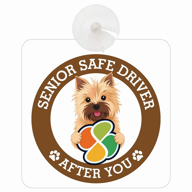 カーサイン 高齢者マーク SENIOR SAFE DRIVER ノーリッチテリア 車内用 吸盤タイプ 収れん火災防止タイプ 肉球 日本製 車 ステッカー