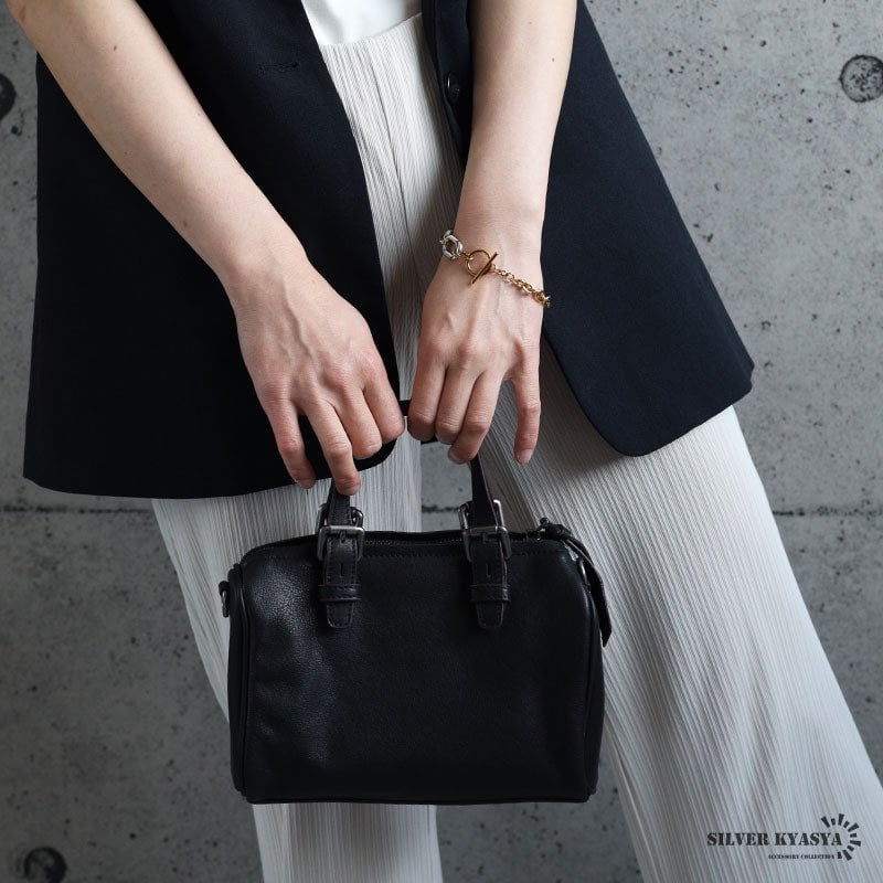 ステンレス お洒落さん マンテルブレスレット 切り返し チェーンブレスレット コンビカラー ゴールド 18KGP デザイン メタル アシンメトリー 大ぶり 小豆 リンク レディース 女性 金属アレルギー対応