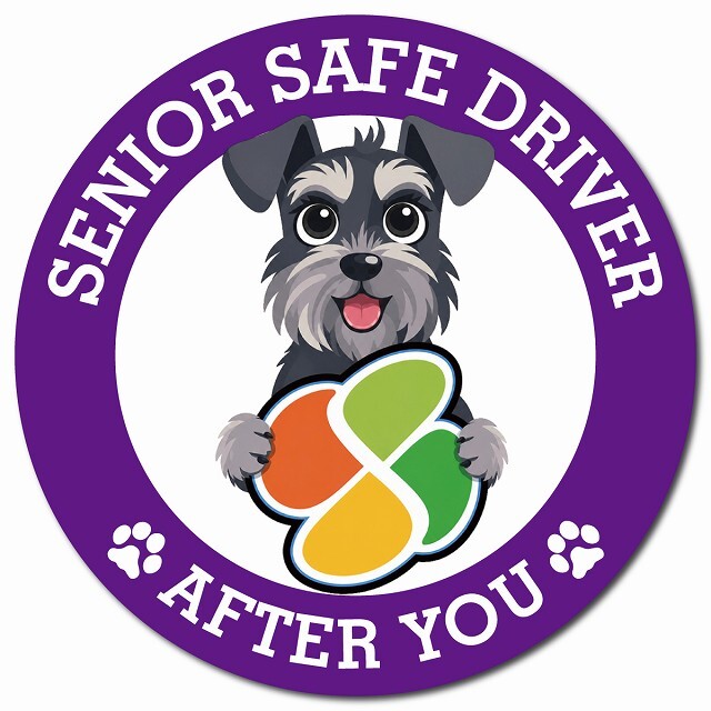 カーサイン 高齢者マーク SENIOR SAFE DRIVER ミニチュアシュナウザー マグネット 強力 直径13cm 肉球 日本製 車 ステッカー