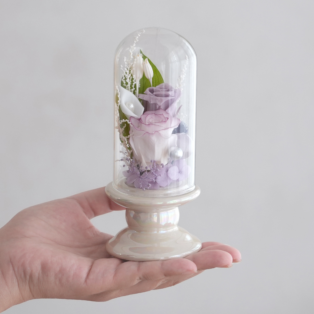 ☆プリザーブドフラワー お供え花 ガラスドーム仏花 ローズメモリー☆ プリザーブドフラワー お供え花 仏花 ガラスドーム仏花 プリザーブドフラワー 仏花 お供え プリザーブドフラワー ローズ バラ ピンク ラベンダー パープル 枯れない仏花 水替え不要 お手入れ簡単 ギフト プレゼント