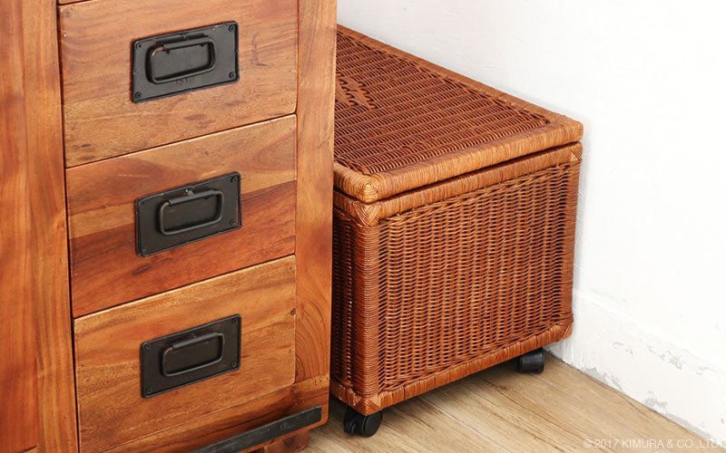 アジアン家具 収納ケース 収納ボックス バスケット ランドリー フタ付き キャスター ナチュラル おしゃれ かご 小物入れ ブラウン 籐 ラタン 隙間収納 新生活