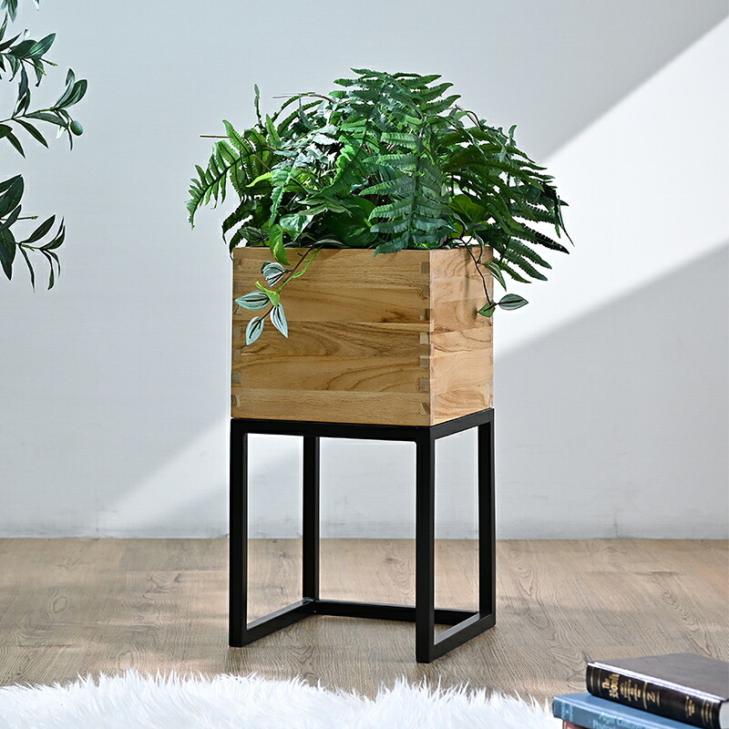 プランターボックス プランター 植木鉢棚 シェルフ ケース 本棚 リビング パーテーション チーク無垢 木製 シンプル ソープ仕上げ ブ スチール 鉄脚 北欧 ナチュラル
