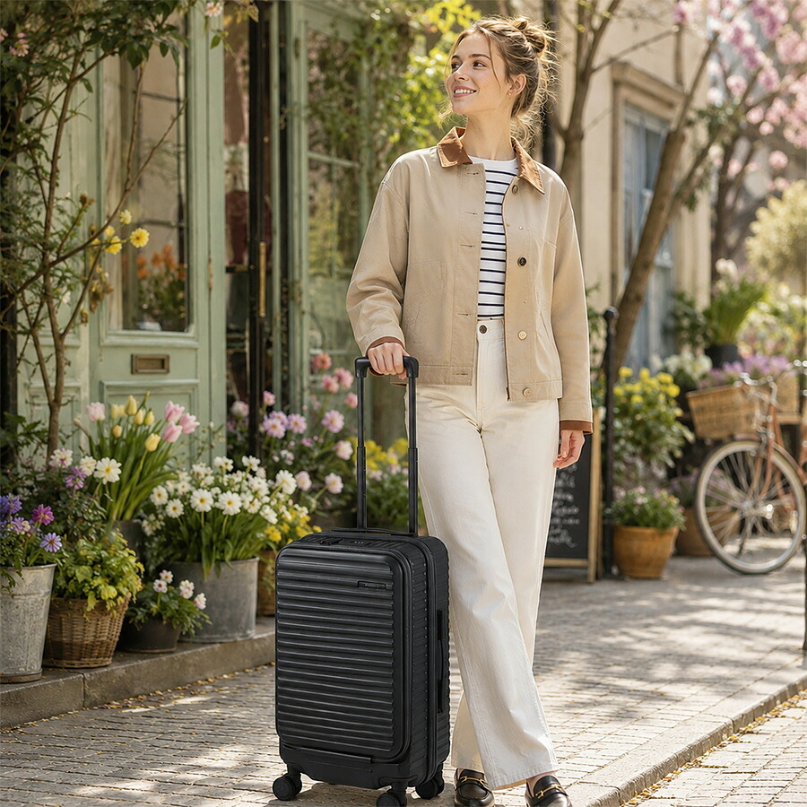 EDGELINK クルーズボックス スーツケース 32-39L キャリーケース 大容量 拡張 出張 旅行 使いやすい レディース メンズ ギフト プレゼント ブラック 05805