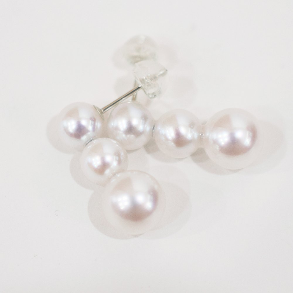 ［pearl593］6mm - 6.5mm × 7.5mm - 8mm 縦 3連 ピアス あこや真珠 熊本 天草 本真珠 ラインピアス