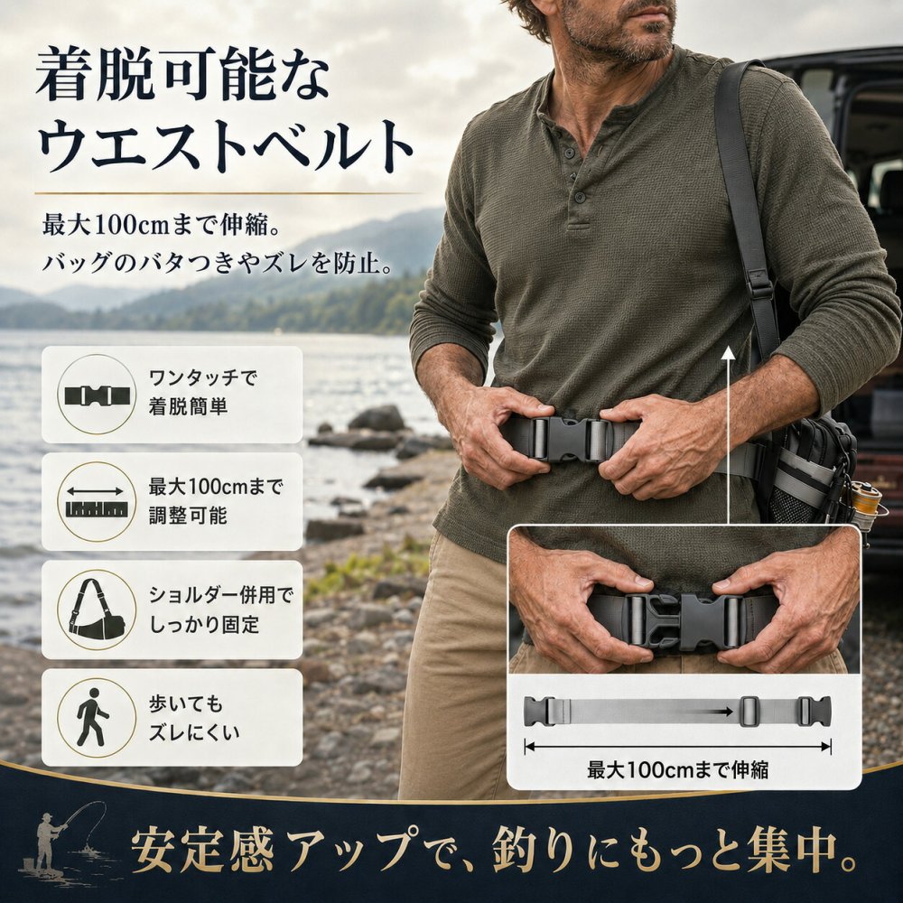 【ラッピング無料・レビュー投稿で保証120日】釣り用品 Gran Walker グランウォーカー ワンショルダー タックルバッグ 約6.5L ロッドホルダー ウエストベルト付き 釣り バッグ ギフト アウトドア用 キャンプ 