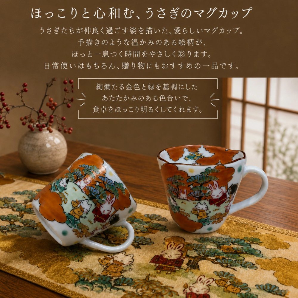 名入れ プレゼント ギフト 小町と小太郎 福日和 マグカップ マグカップ (単品/ペア)（和） 最速 | 名入れマグカップ 結婚祝い 名前入り 保温 冷温 誕生日 誕生日 還暦祝い 父 母 男性 女性 お祝い 長寿祝い 友人 敬老の日 夕立窯