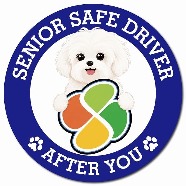カーサイン 高齢者マーク SENIOR SAFE DRIVER マルチーズ マグネット 強力 直径13cm 肉球 日本製 車 ステッカー