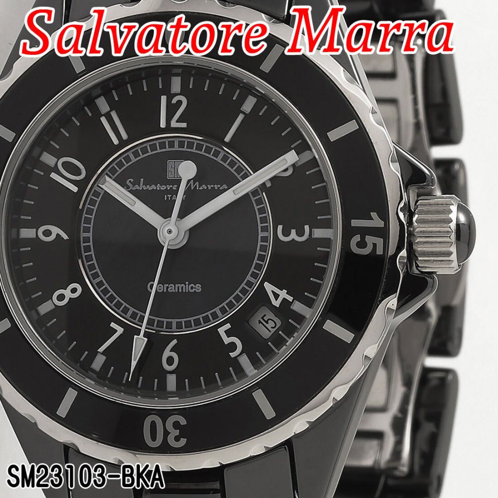 【送料無料】（お取り寄せ）腕時計 メンズ Salvatore Marra サルバトーレマーラ セラミックウォッチ アラビアインデックス 3気圧防水 回転ベゼル SM23103-BKA ブランド 人気 シンプル ウォッチ カジュアル フォーマル 誕生日 [SM23103-BKA]