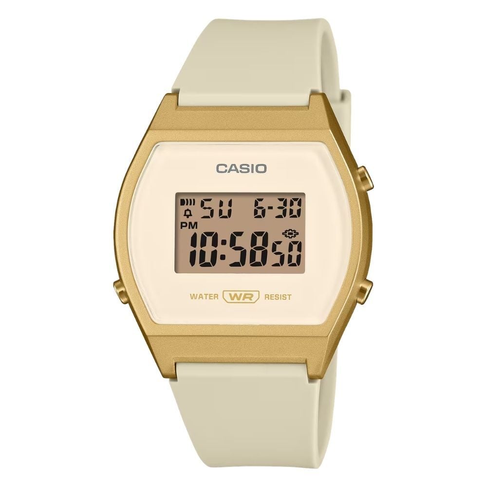 カシオ 腕時計 レディース アイボリー ベージュ ゴールド デジタル 海外モデル 逆輸入 50m防水 ストップウォッチ タイマー LEDライト 小さめ 軽量 スポーツ 学生 仕事 誕生日 プレゼント ギフト CASIO 収納ケース付き 成人 卒業 入学