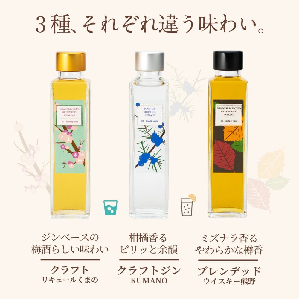 紀州熊野蒸溜所 飲み比べ 150ml×3本セット クラフトジン ジン梅酒 ブレンデッドモルト