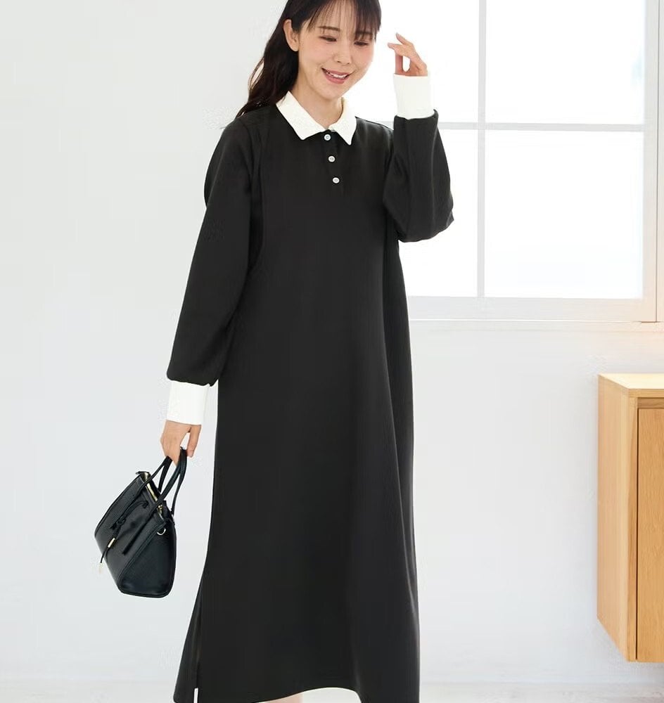 【送料無料】授乳服〈授乳〉ポロカラーワンピース