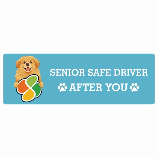 カーサイン 高齢者マーク SENIOR SAFE DRIVER チベタンマスティフ ステッカー シール 長方形 20x6.7cm 肉球 日本製 車