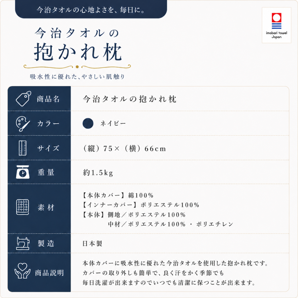 【送料無料】【ギフトラッピング無料】【販売累計15万個突破】「今治タオルの抱かれ枕」肩全体で受け止め包み込まれる安心感☆【日本製】