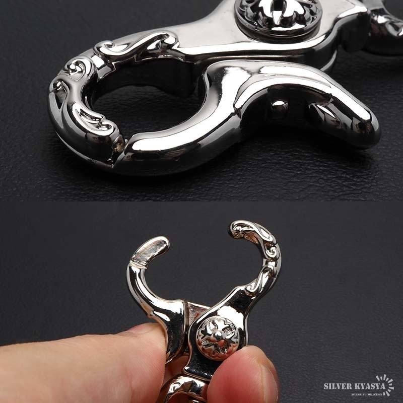 唐草 重厚 クロス キーリング キーホルダー キーフック クリップ 十字架 アラベスク キーチェーン silver シルバー 鍵 小物 メンズ 男性