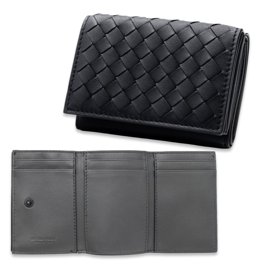ボッテガヴェネタ BOTTEGA VENETA 三つ折り財布 イントレチャート メンズ レディース ブラック 黒 グレー 小銭入れ付き ミニ財布 ラムレザー 本革 カード入れ6つ 515385 V3UN2 1295 コンパクト