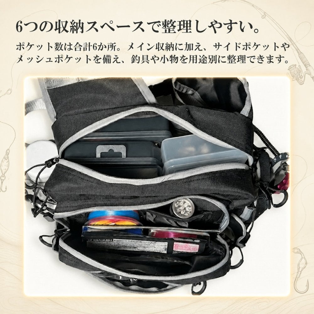 【ラッピング無料・レビュー投稿で保証120日】釣り用品 Gran Walker グランウォーカー ワンショルダー タックルバッグ 約6.5L ロッドホルダー ウエストベルト付き 釣り バッグ ギフト アウトドア用 キャンプ 