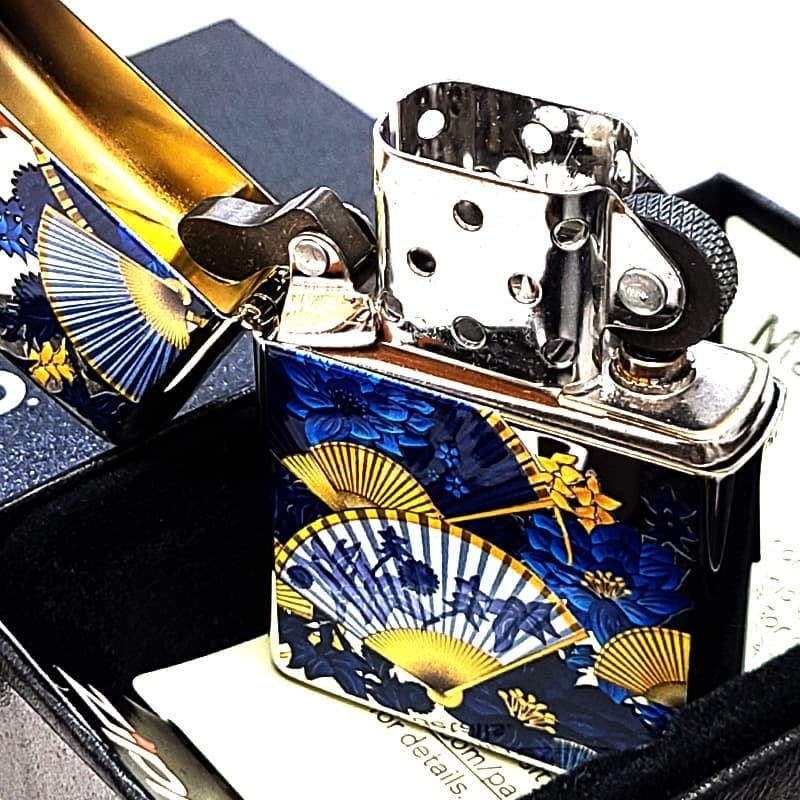 ZIPPO ライター 和柄 扇子 ジッポ シルバー ブルー 和風 センス 青 日本 美しい おしゃれ 華やか レディース メンズ ギフト プレゼント