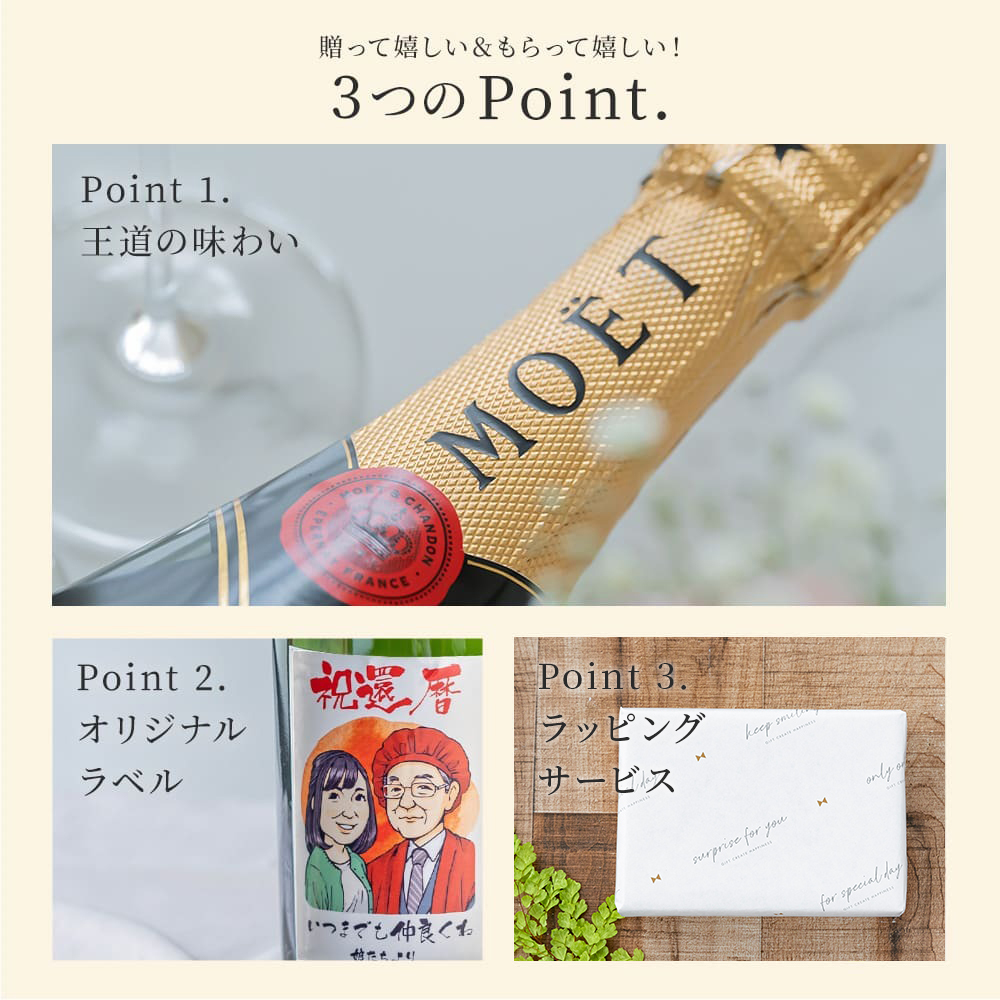【オリジナル ラベル 1本から】似顔絵 モエ・エ・シャンドン ブリュット750ml パーティ 誕生日 名前入り 名入れ無料 贈り物 ギフト ラッピング 白 プレゼント クリスマス プレゼント ギフト 父の日 2026 プレゼント