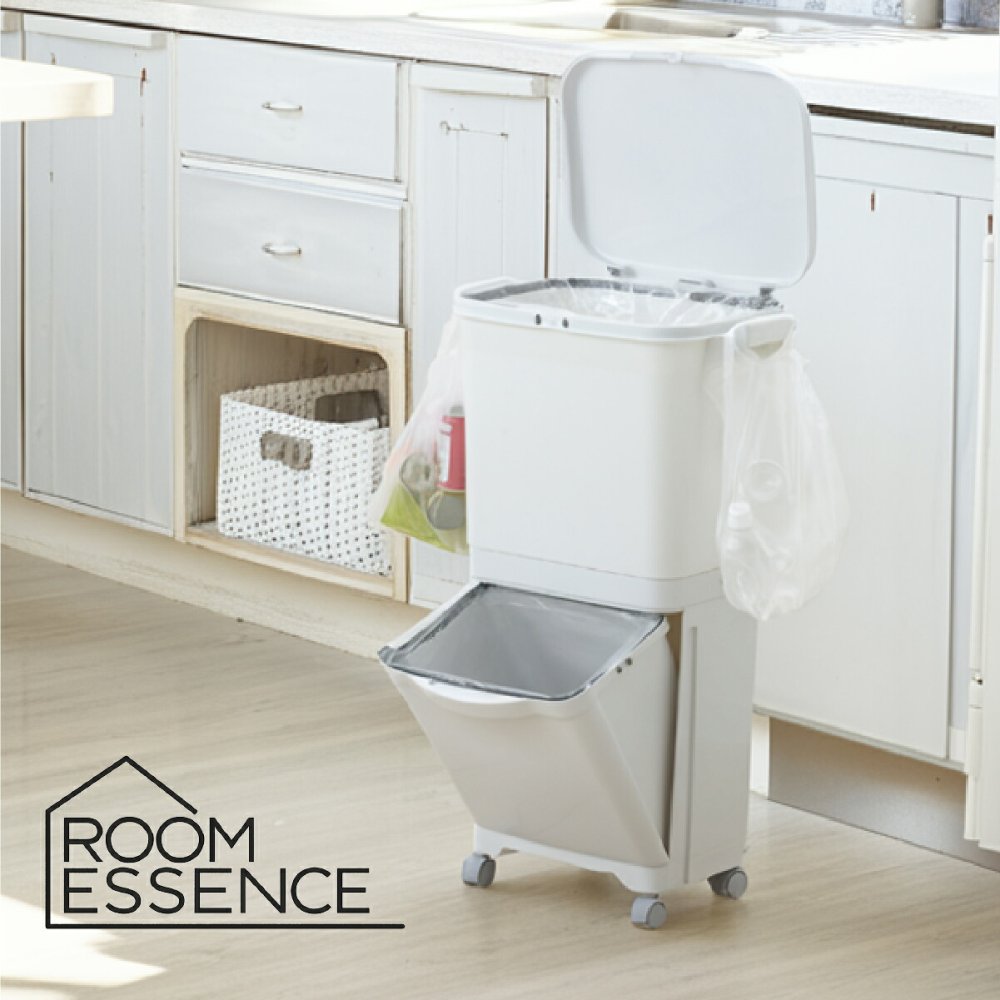 ゴミ箱 45L 縦型分類ワゴンペール45S RSD-98 東谷 日本製 上段30L 下段15L 4分別 分別ゴミ箱 2段 縦型 スリム 省スペース ふた付き キャスター付き フック付き 袋掛け 分別ダストボックス ワゴンペール キッチン カウンター横 移動可能 完成品 ホワイト 白 新生活 引っ越し