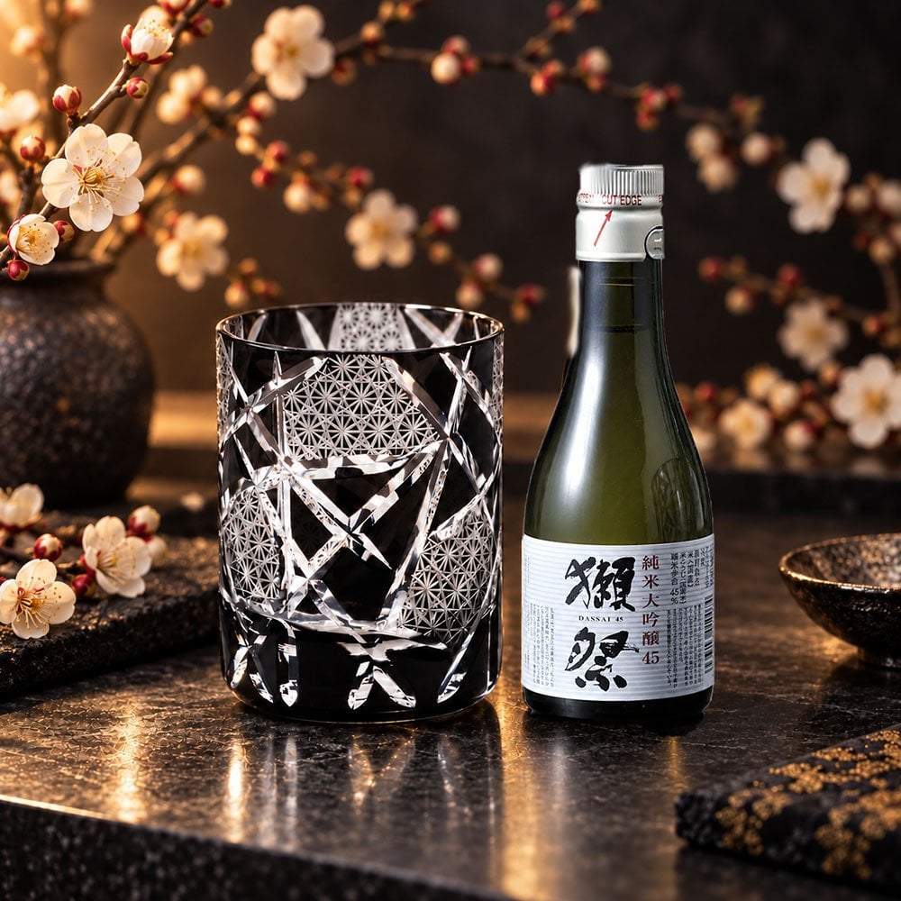 敬老の日 退職 名入れ SXX 酒セット 獺祭 純米大吟醸 45 180ml & 江戸菱硝子 モダン紋様 オールドグラス ギフトBOX入り / プレゼント ギフト 退職 記念 誕生日 還暦 古希 喜寿 傘寿 米寿 緑寿 早寿 長寿 祝い 赤 青 紫 黒 選べるカラー