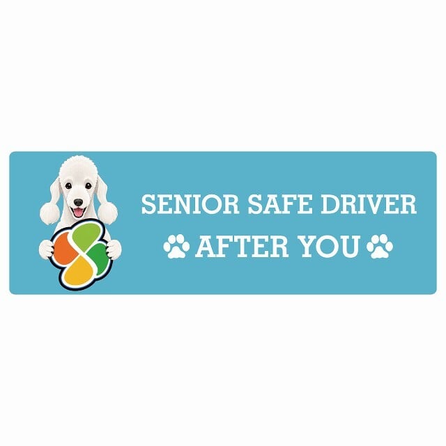 カーサイン 高齢者マーク SENIOR SAFE DRIVER ベドリントンテリア ステッカー シール 長方形 15x5cm 肉球 日本製 車