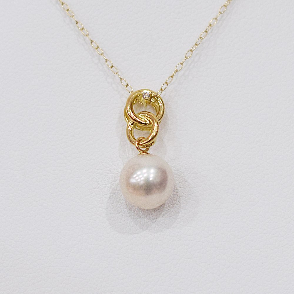 ［pearl588］ 8mm - 8.5mm ホワイトピンク ペンダント ダイヤモンド付 あこや真珠 0.02ct