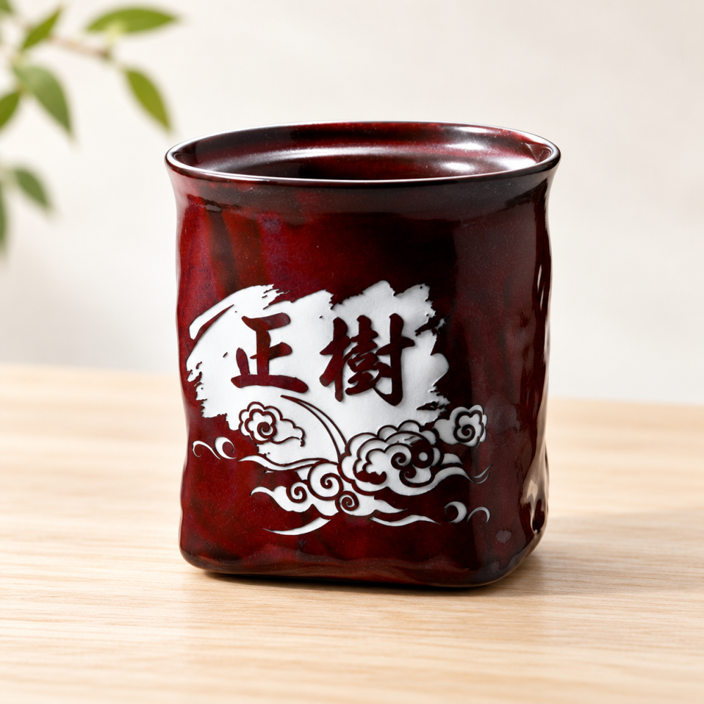 退職 異動 名入れ ギフト SXX 有田焼 二重構造 保温保冷 ロックカップ 茶色 単品 木箱入り / プレゼント ギフト 退職 記念 誕生日 長寿 祝い