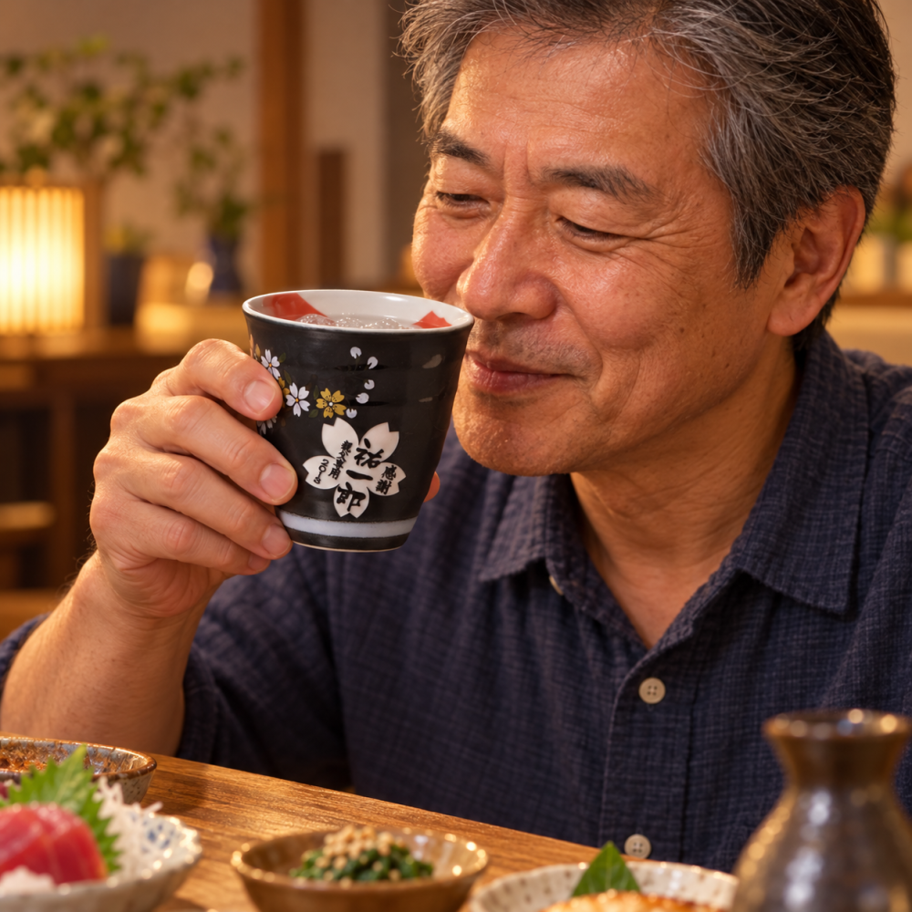 退職 異動 名入れ 有田焼 陶器 開運赤富士 縁起の良い　焼酎カップ  単品　木箱入り　還暦祝　退職祝い　