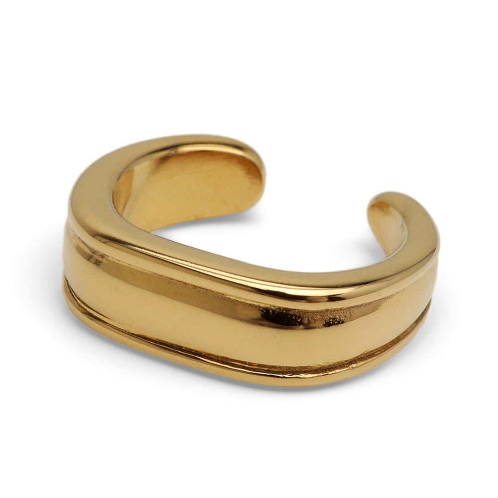 ステンレス シンプルイヤーカフ 18KGP レディース ピアス ダブルライン イヤーアクセサリー ゴールドカラー 上品 ミニマル 大人 女性 耳元 重ね付け風 ノンホール 日常使い きれいめ カジュアル ジュエリー 片耳用 1点