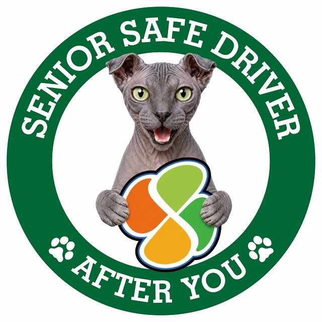 カーサイン 高齢者マーク SENIOR SAFE DRIVER ユークレニアンレフコイ ステッカー シール 直径13cm 肉球 日本製 車