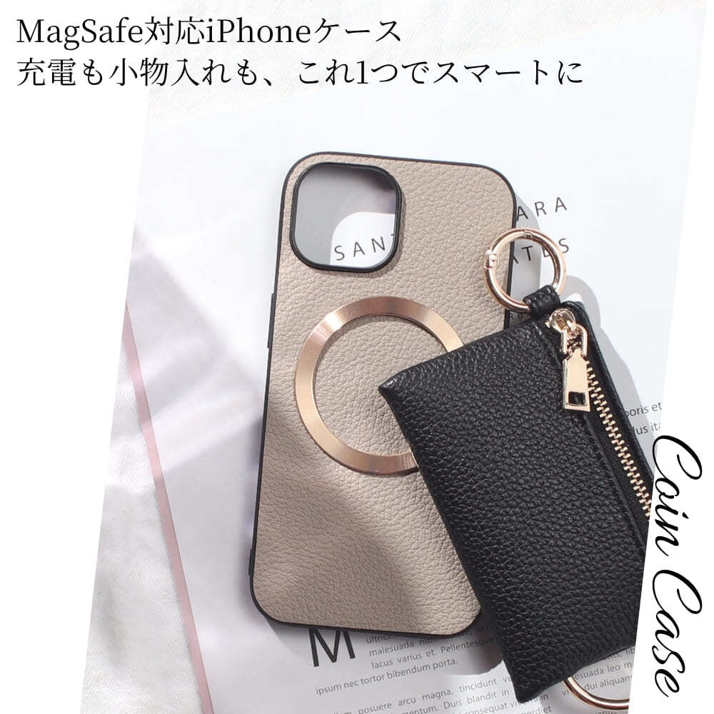 iphone15 ケース 本革 小銭入れ付き iphone15Pro iphone15Plus iphone15ProMAX MagSafe対応 ウォレット レザー アイフォン 15 pro max plus ゴート マグセーフ対応 マグネット 財布 コインケース カード ポーチ 小物入れ リング 15プロ マックス プラス ゴールド 送料無料