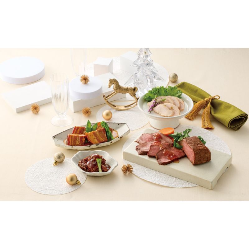 お歳暮・冬ギフト 賛否両論 ローストビーフと三種の豚角煮ギフト (WA-45) ※送料無料(北海道・沖縄・離島への配送不可)