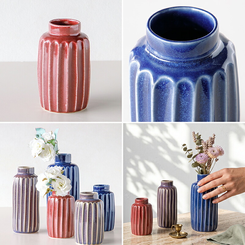 陶器の花瓶 削ぎ ロング S・M・L フラワーベース セン トーツウ｜レッド ブルー パープル｜ おしゃれ かわいい｜北欧 カフェ風 インテリア 一輪挿し 花びん 花器｜ギフト プレゼント 新生活 母の日【TOTU】