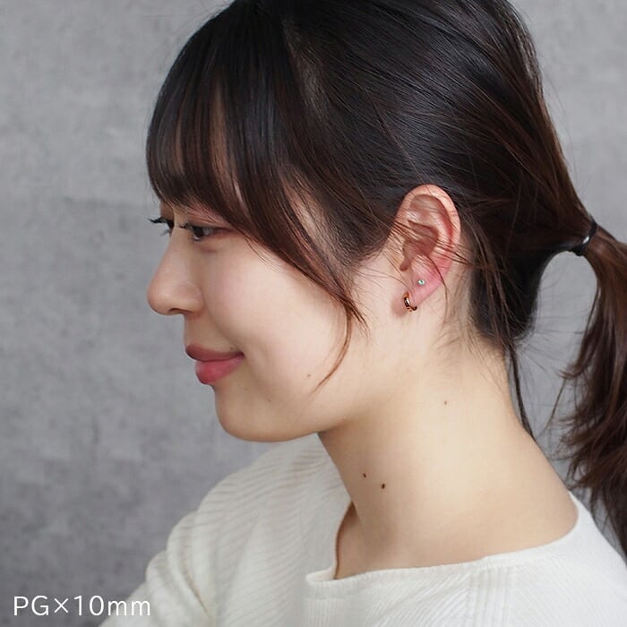 つけっぱなし フープピアス キャッチレス レディース ゴールド YG 平打ち 中折れ 2mm×10mm／13mm 片耳 金属アレルギー 医療用 サージカル ステンレス 上品 カジュアル アクセサリー プレゼント
