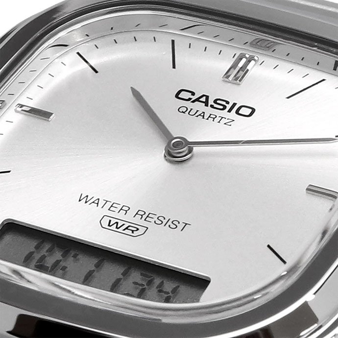 CASIO カシオ アナデジ ANA-DIGI クオーツ 腕時計 Edgy Collection AQ-240E-7A ユニセックス デュアルタイム シルバー 海外モデル [並行輸入品]
